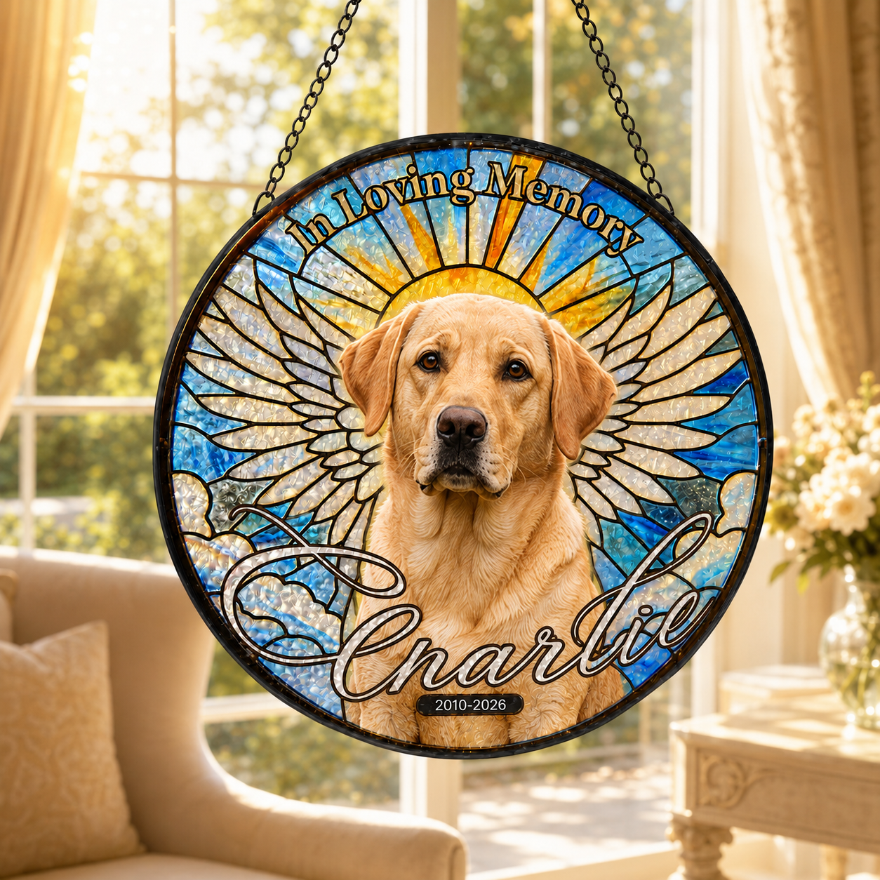 Custom Photo Dog Stained Glass Suncatcher – Custom Dog Lover Gifts | Dog Memorial Gifts