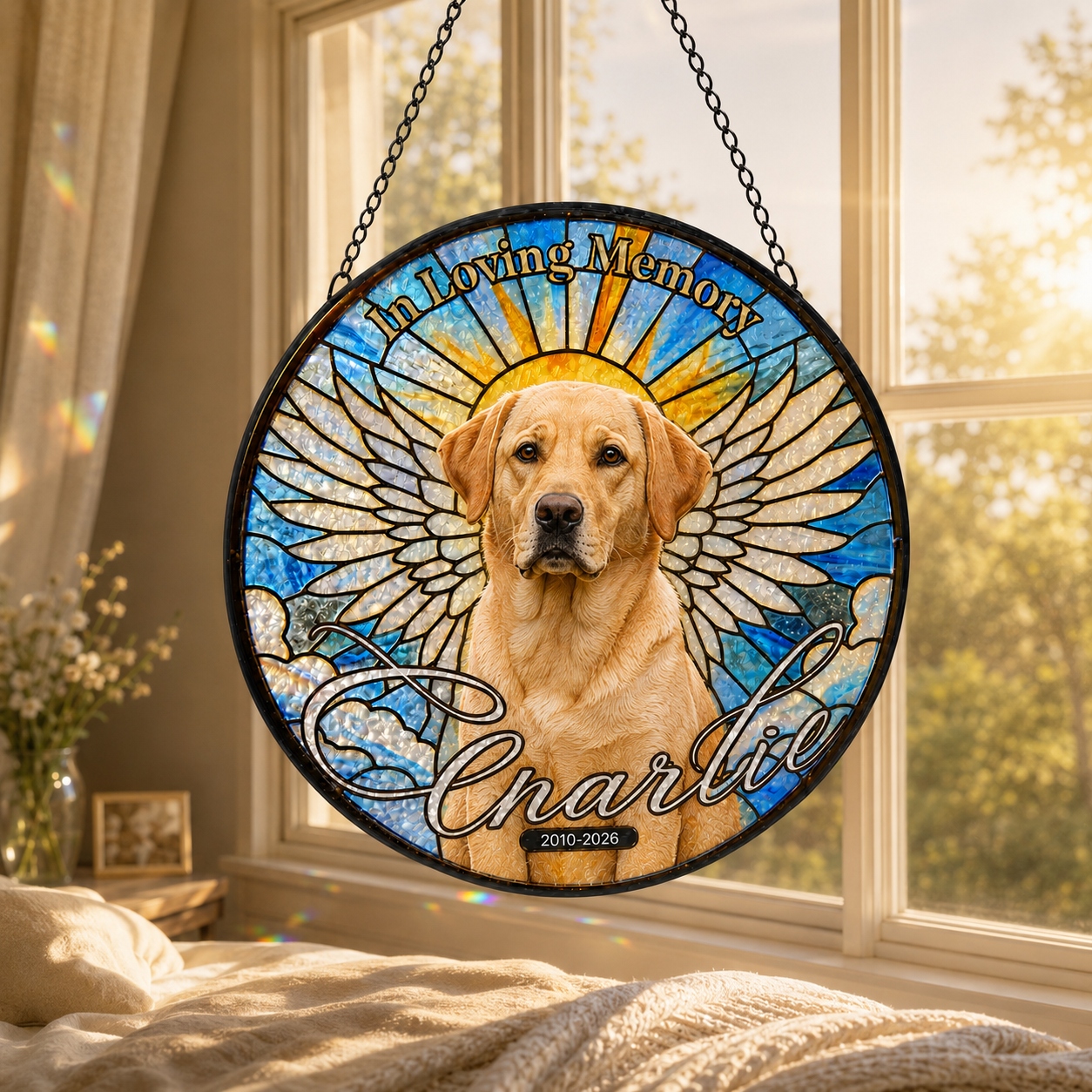 Custom Photo Dog Stained Glass Suncatcher – Custom Dog Lover Gifts | Dog Memorial Gifts