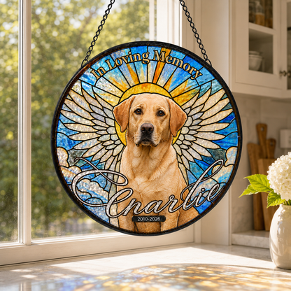 Custom Photo Dog Stained Glass Suncatcher – Custom Dog Lover Gifts | Dog Memorial Gifts