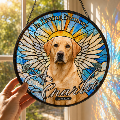 Custom Photo Dog Stained Glass Suncatcher – Custom Dog Lover Gifts | Dog Memorial Gifts