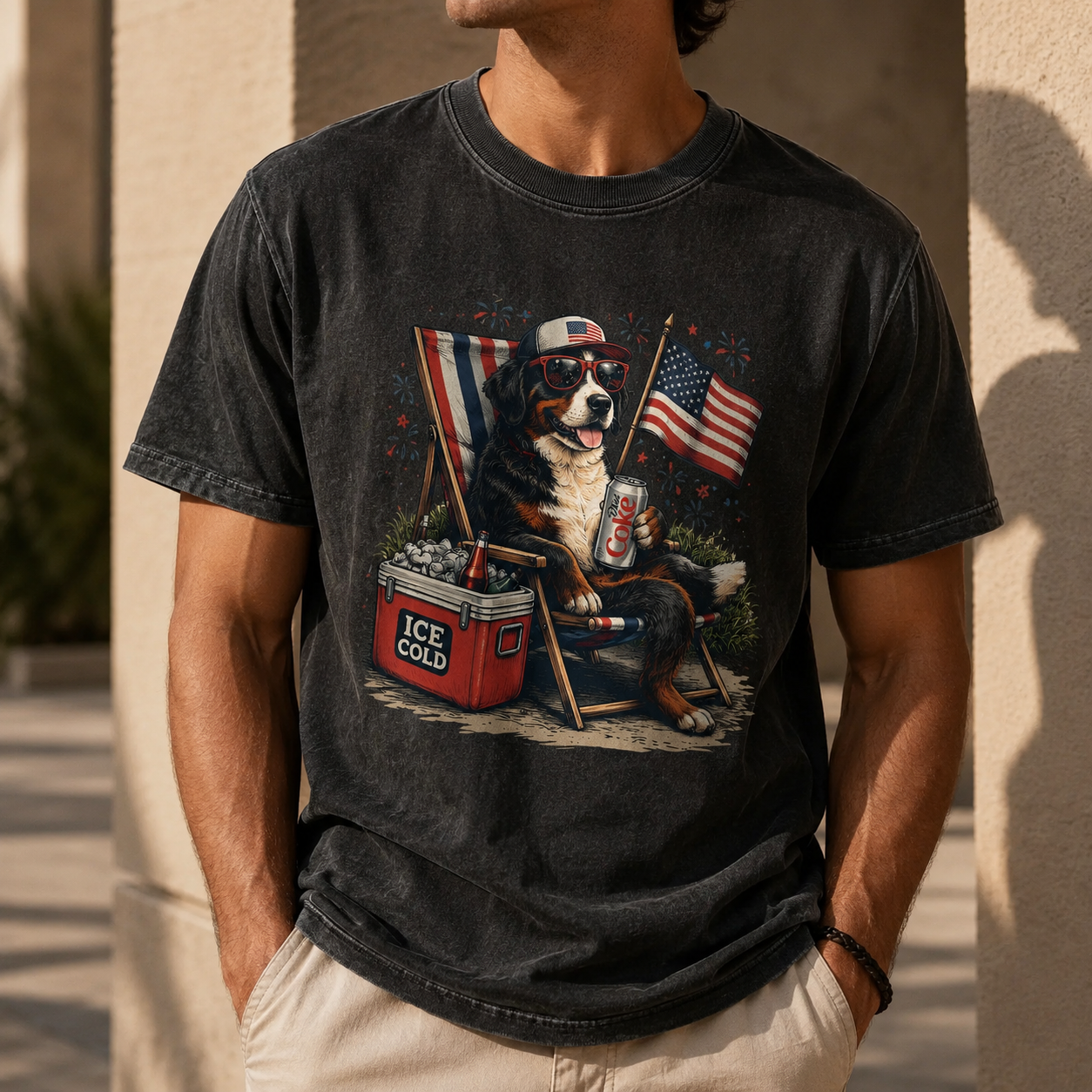 Custom Photo America Dog Unisex Wash T-Shirt, Personalized Pet Lover Gift | Gift For Dog Lovers