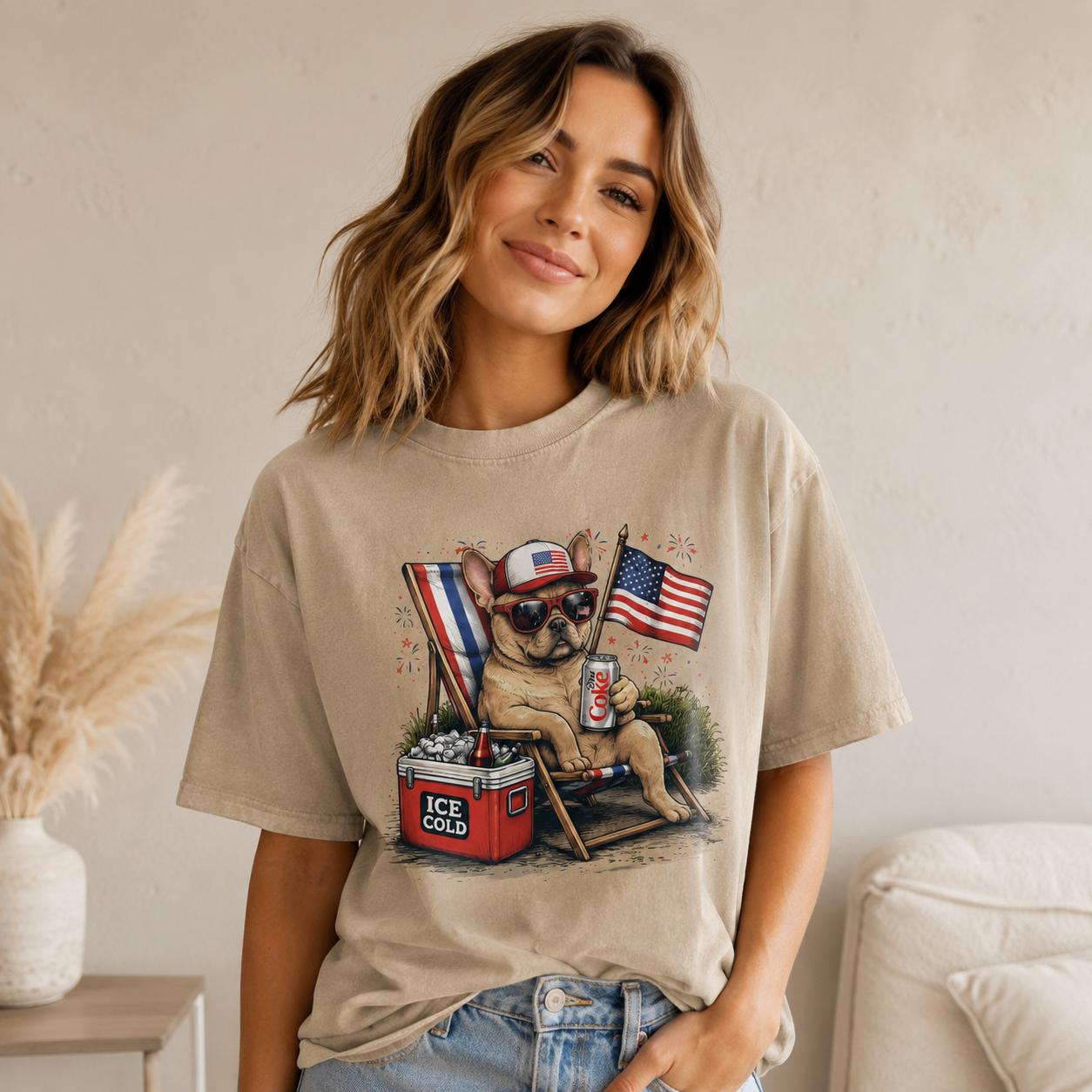 Custom Photo America Dog Unisex Wash T-Shirt, Personalized Pet Lover Gift | Gift For Dog Lovers
