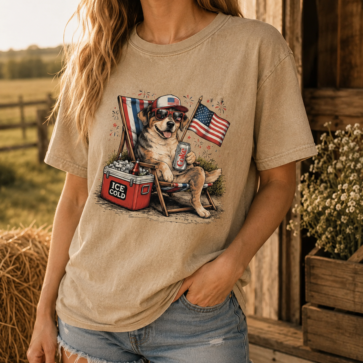 Custom Photo America Dog Unisex Wash T-Shirt, Personalized Pet Lover Gift | Gift For Dog Lovers