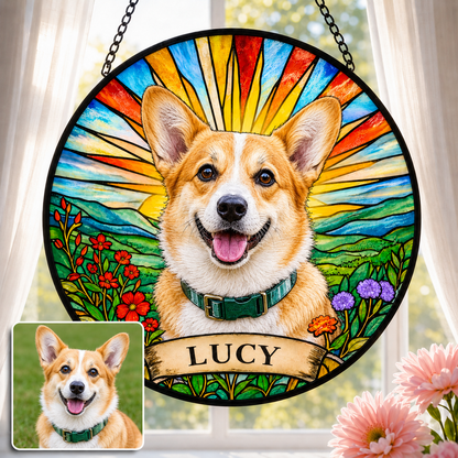 Custom Photo Dog Stained Glass Suncatcher – Custom Dog Lover Gifts | Dog Memorial Gifts