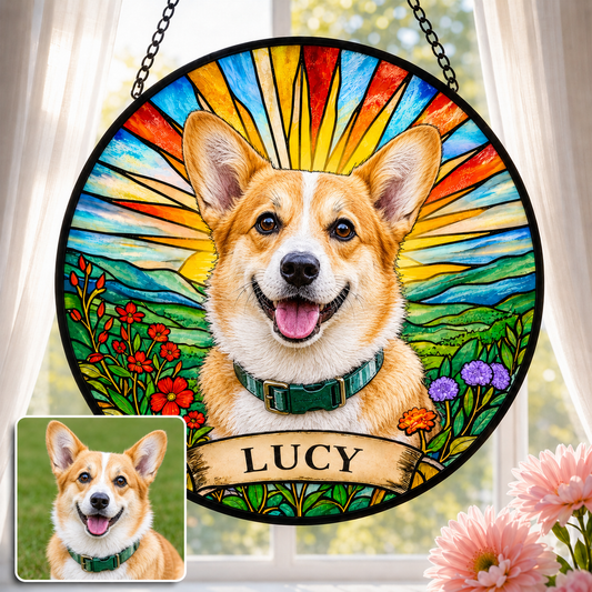 Custom Photo Dog Stained Glass Suncatcher – Custom Dog Lover Gifts | Dog Memorial Gifts