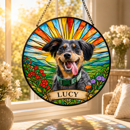 Custom Photo Dog Stained Glass Suncatcher – Custom Dog Lover Gifts | Dog Memorial Gifts