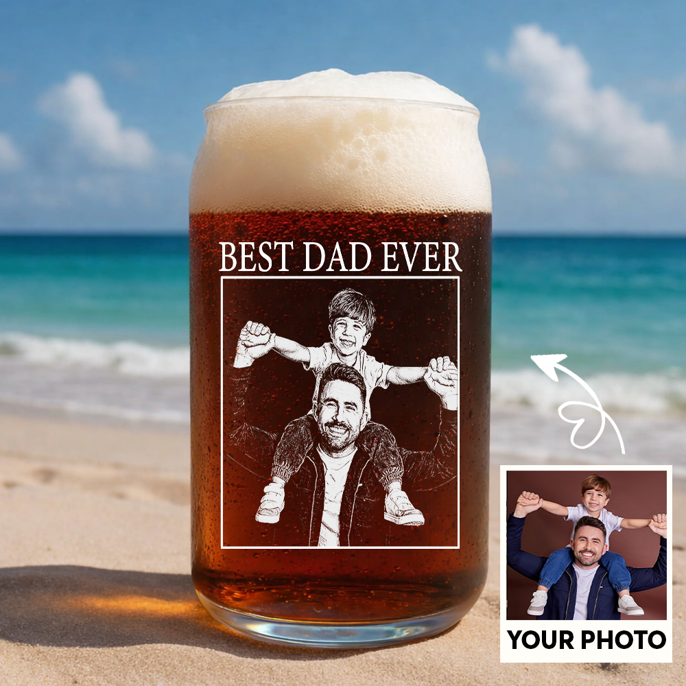 Custom Photo Best Dad Ever Wine Glass, Father's Day Gift for Dad from Kids THUC99