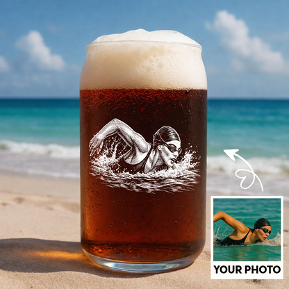 Custom Photo Swim Team Wine Glass, Personalized Swimmer Gift for Sports Lover THUC99