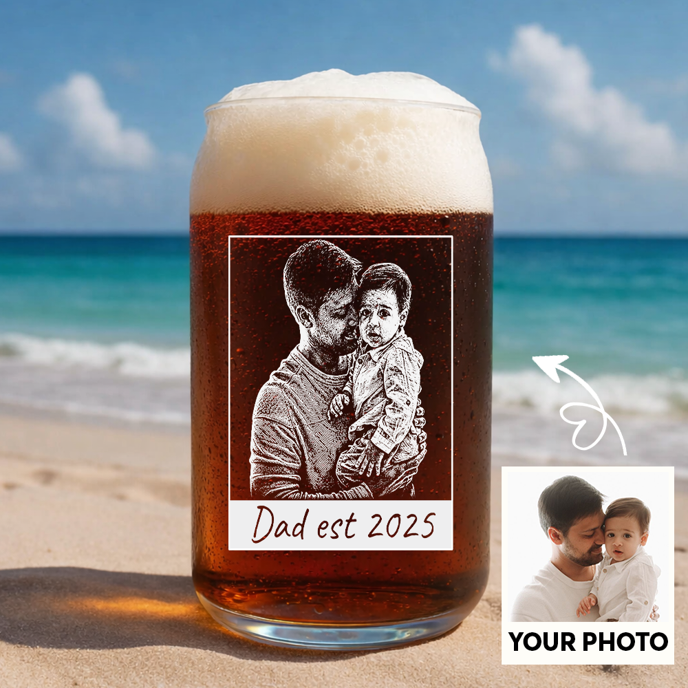 Custom Photo Dad Est Stemless Wine Glass, Personalized Father's Day Gift THUC99