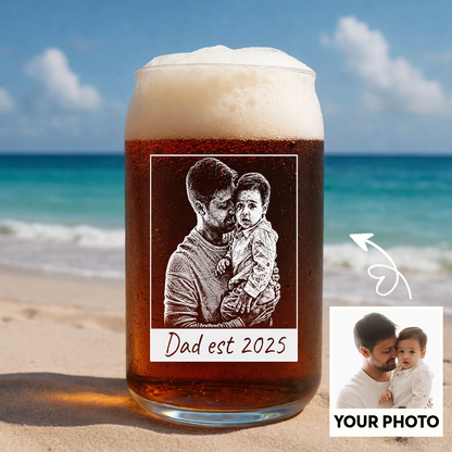Custom Photo Dad Est Stemless Wine Glass, Personalized Father's Day Gift THUC99