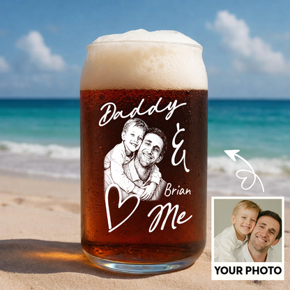 Custom Photo Daddy Love Me Stemless Wine Glass, Personalized Gift for Dad from Kids THUC99