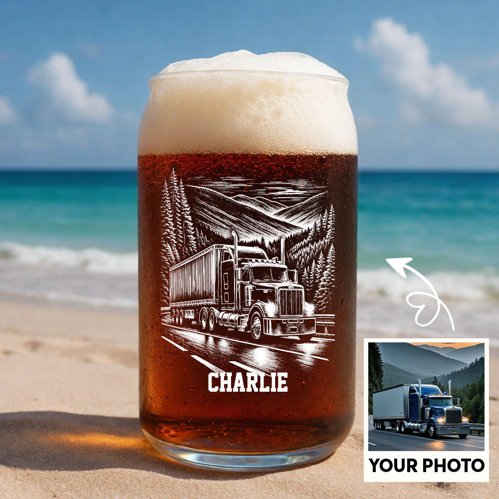 Custom Photo Trucker Driver Wine Glass, Personalized Truck Driver Gift For Father's day THUC99