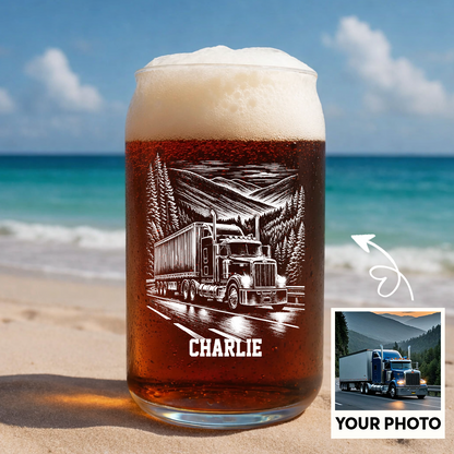 Custom Photo Trucker Driver Wine Glass, Personalized Truck Driver Gift For Father's day THUC99