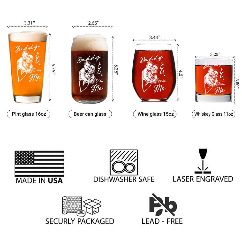 Custom Photo Daddy Love Me Stemless Wine Glass, Personalized Gift for Dad from Kids THUC99