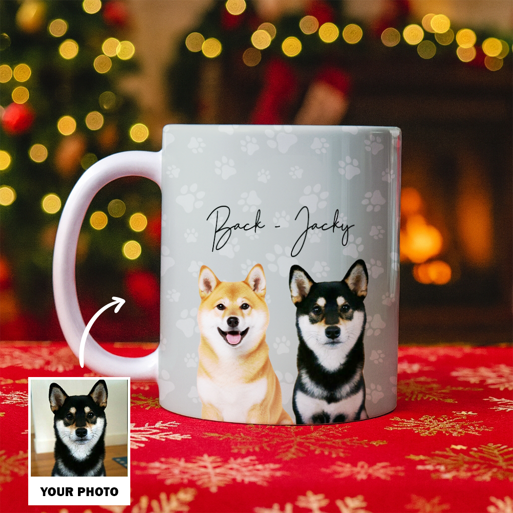 Custom Photo Pet Dog Cat Mug – Personalized Pet Face with Paw Pattern Style 3 TH99