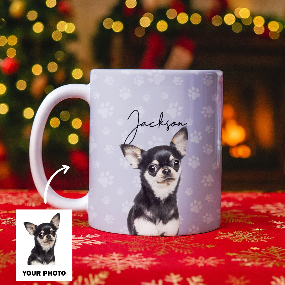Custom Photo Pet Dog Cat Mug – Personalized Pet Face with Paw Pattern Style 4 TH99