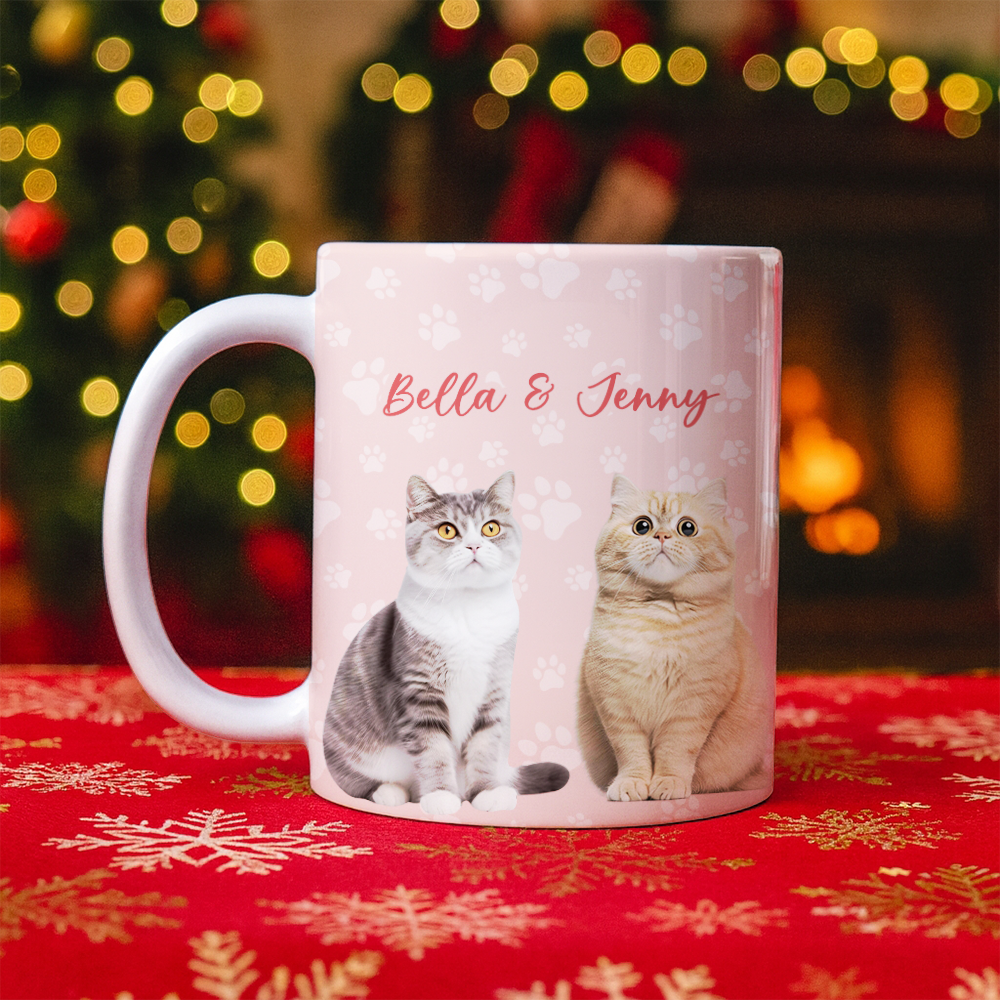 Personalized Pet Photo and Name Mug – Custom Dog or Cat Cup with Paw Design, Cute Pet Lover Gift, Custom Ceramic Coffee Mug, Unique Pet Present TH99