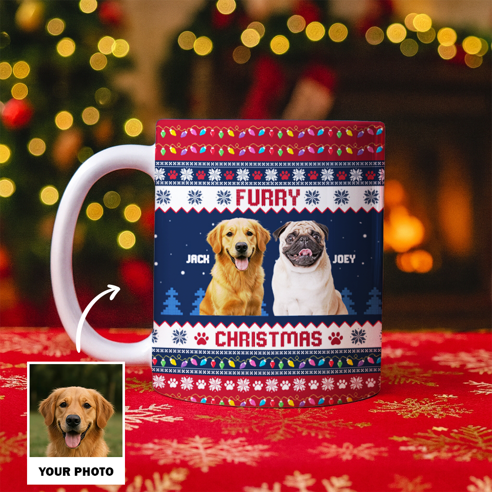 Personalized Dog Photo Christmas Mug – Custom Pet Ceramic Coffee Cup, Holiday Gift for Dog Lovers, Cute Pet Xmas Present TH99