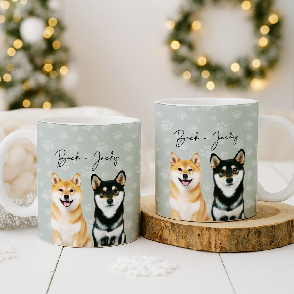 Custom Photo Pet Dog Cat Mug – Personalized Pet Face with Paw Pattern Style 3 TH99