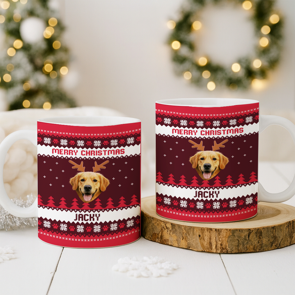 Personalized Dog Photo Merry Christmas Mug – Custom Pet Ceramic Coffee Cup, Holiday Gift for Dog Lovers TH99