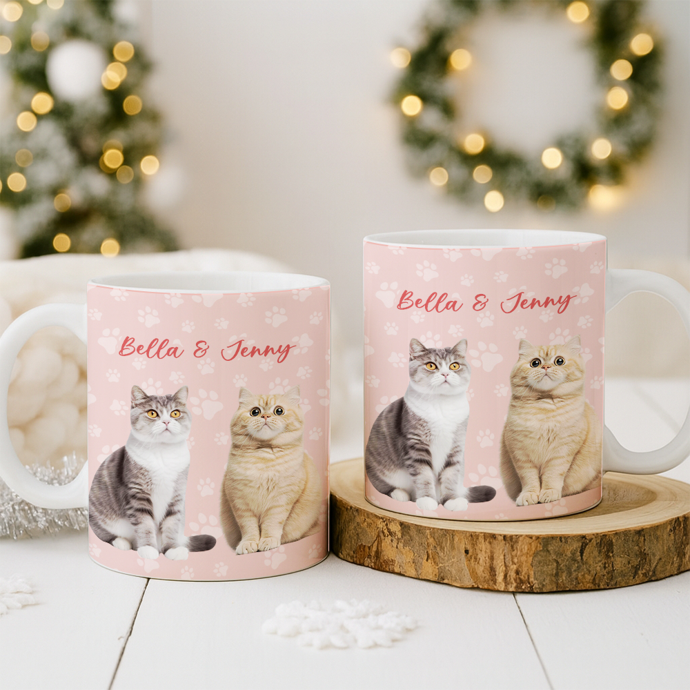 Personalized Pet Photo and Name Mug – Custom Dog or Cat Cup with Paw Design, Cute Pet Lover Gift, Custom Ceramic Coffee Mug, Unique Pet Present TH99