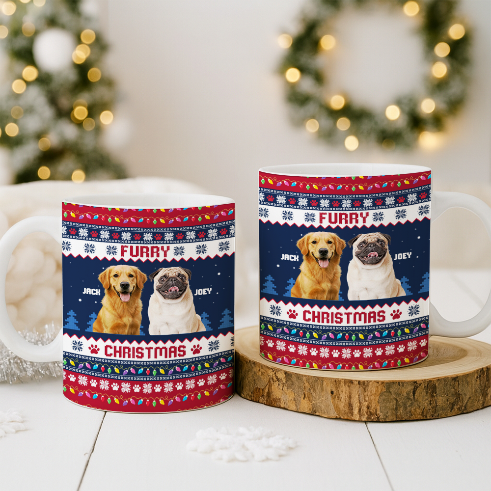 Personalized Dog Photo Christmas Mug – Custom Pet Ceramic Coffee Cup, Holiday Gift for Dog Lovers, Cute Pet Xmas Present TH99