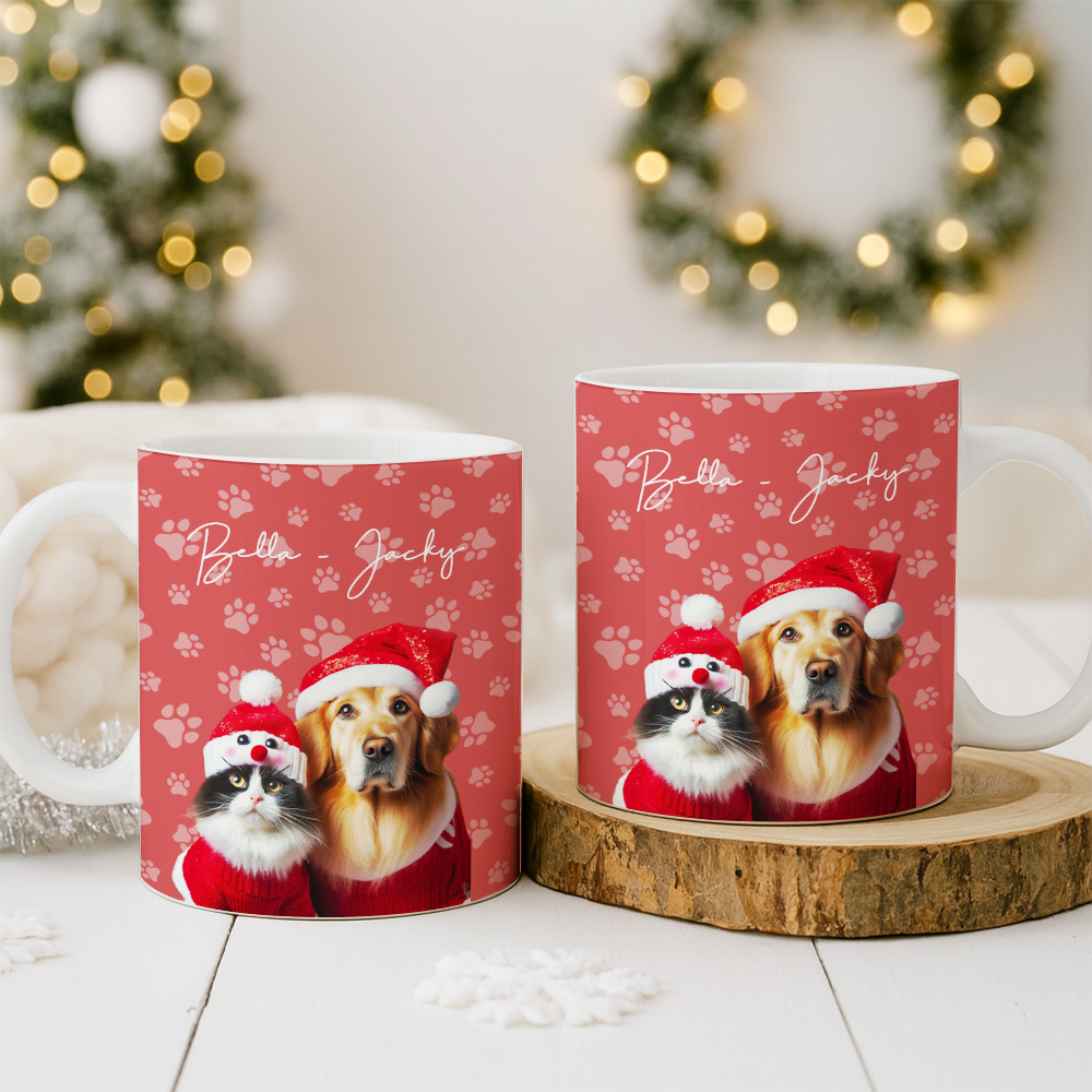 Custom Photo Pet Dog Cat Mug – Personalized Pet Face with Paw Pattern Style 5 TH99