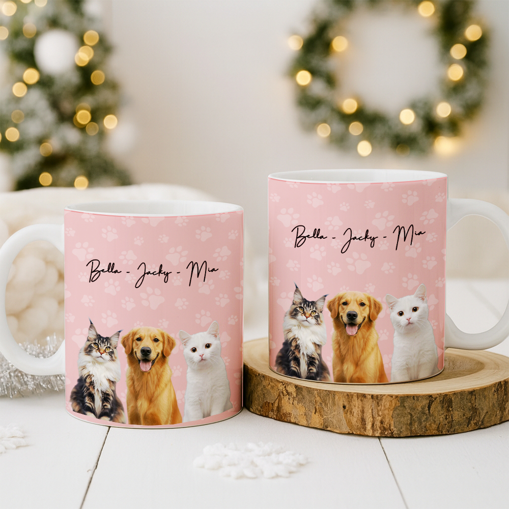Custom Photo Pet Dog Cat Mug – Personalized Pet Face with Paw Pattern Style 2 TH99