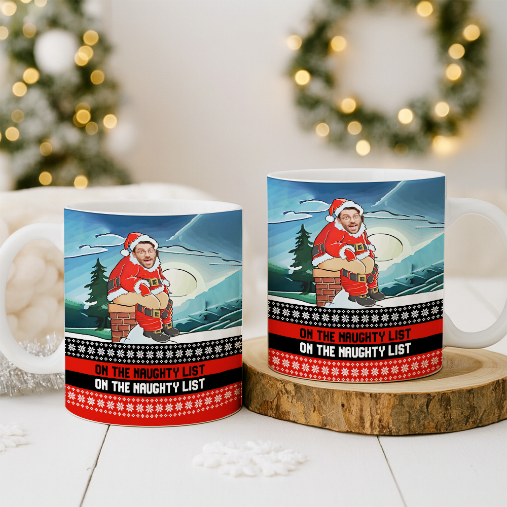Personalized Photo Face Funny Naughty List Christmas Mug – Custom Face Xmas Gift TH99