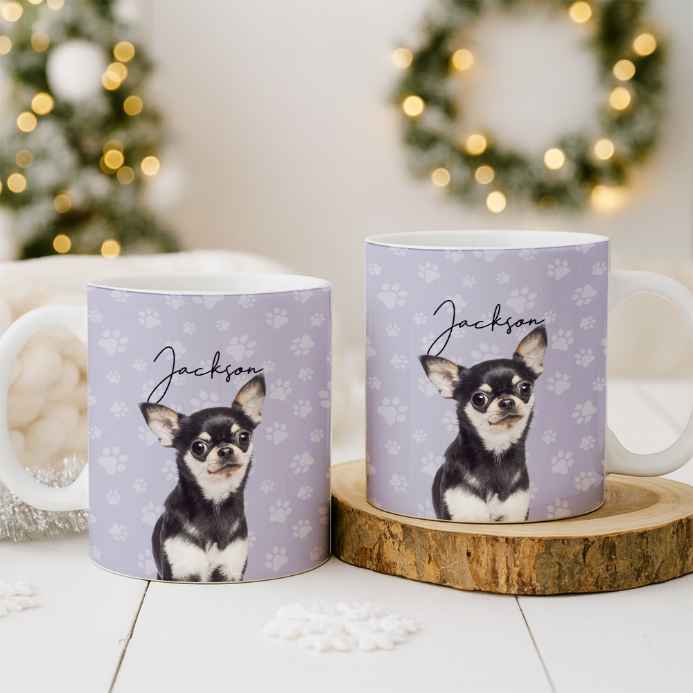 Custom Photo Pet Dog Cat Mug – Personalized Pet Face with Paw Pattern Style 4 TH99