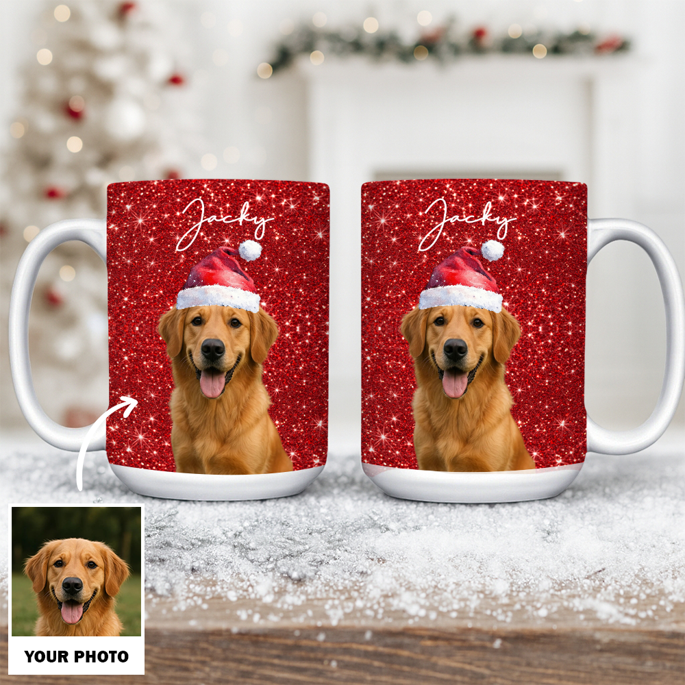 Personalized Dog Photo Christmas Mug – Custom Pet Red Design Ceramic Cup, Holiday Gift for Dog Lovers, Cute Pet Coffee Cup, Custom Xmas Present TH99