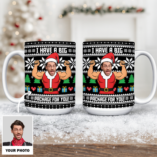 Custom Photo Santa Claus Gymer Christmas Mug – Personalized Fitness Santa Cup – Funny Xmas Gift for Gym Lover TH99