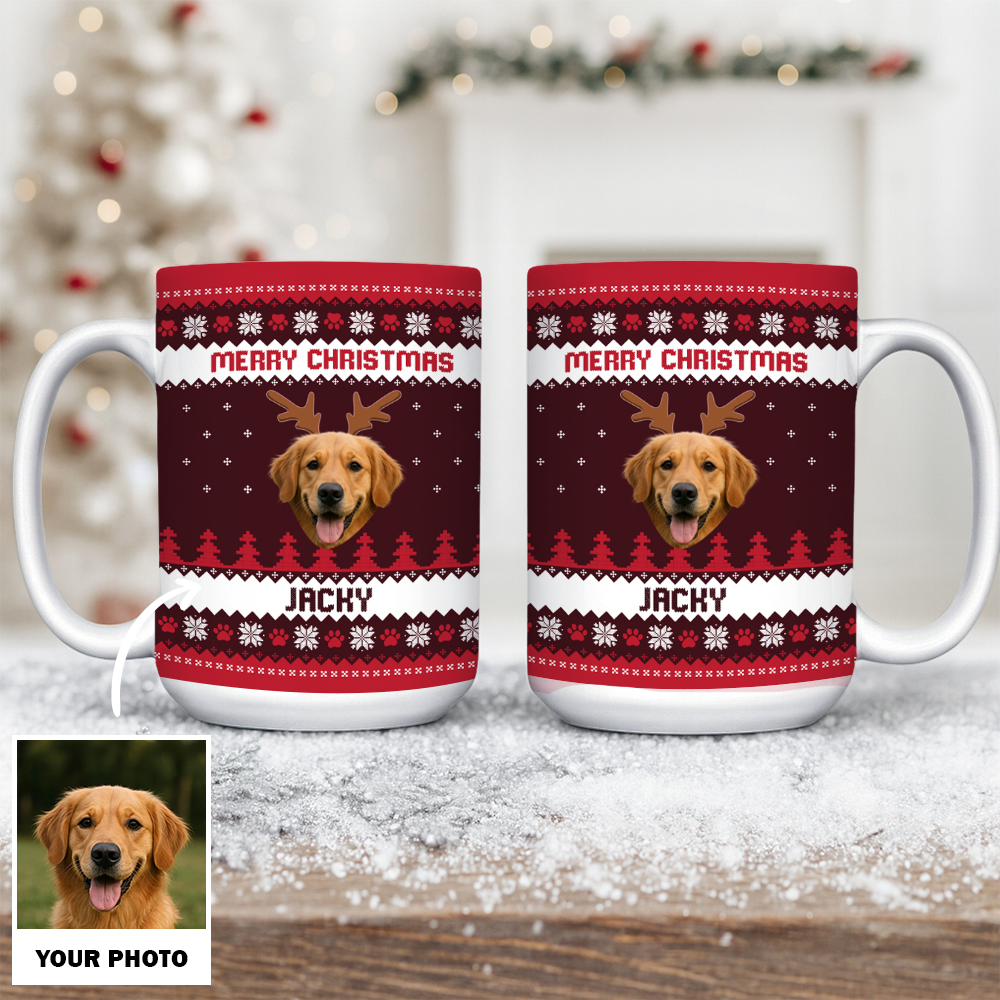 Personalized Dog Photo Merry Christmas Mug – Custom Pet Ceramic Coffee Cup, Holiday Gift for Dog Lovers TH99