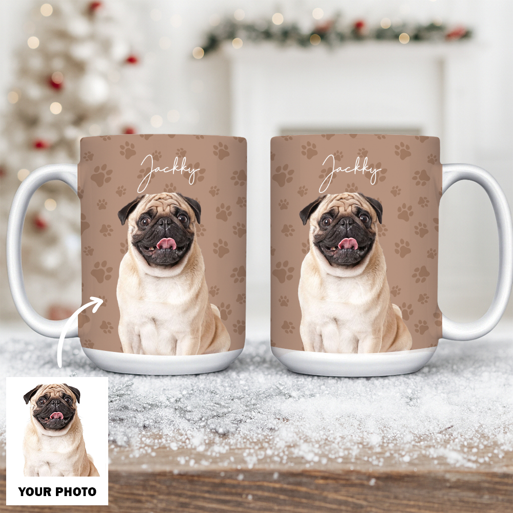 Custom Photo Pet Dog Cat Mug – Personalized Pet Face with Paw Pattern Style 1 TH99