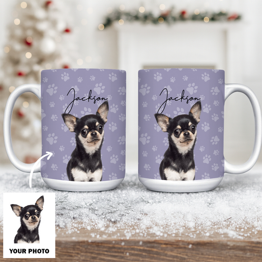 Custom Photo Pet Dog Cat Mug – Personalized Pet Face with Paw Pattern Style 4 TH99
