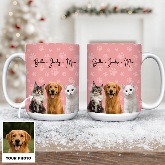 Custom Photo Pet Dog Cat Mug – Personalized Pet Face with Paw Pattern Style 2 TH99
