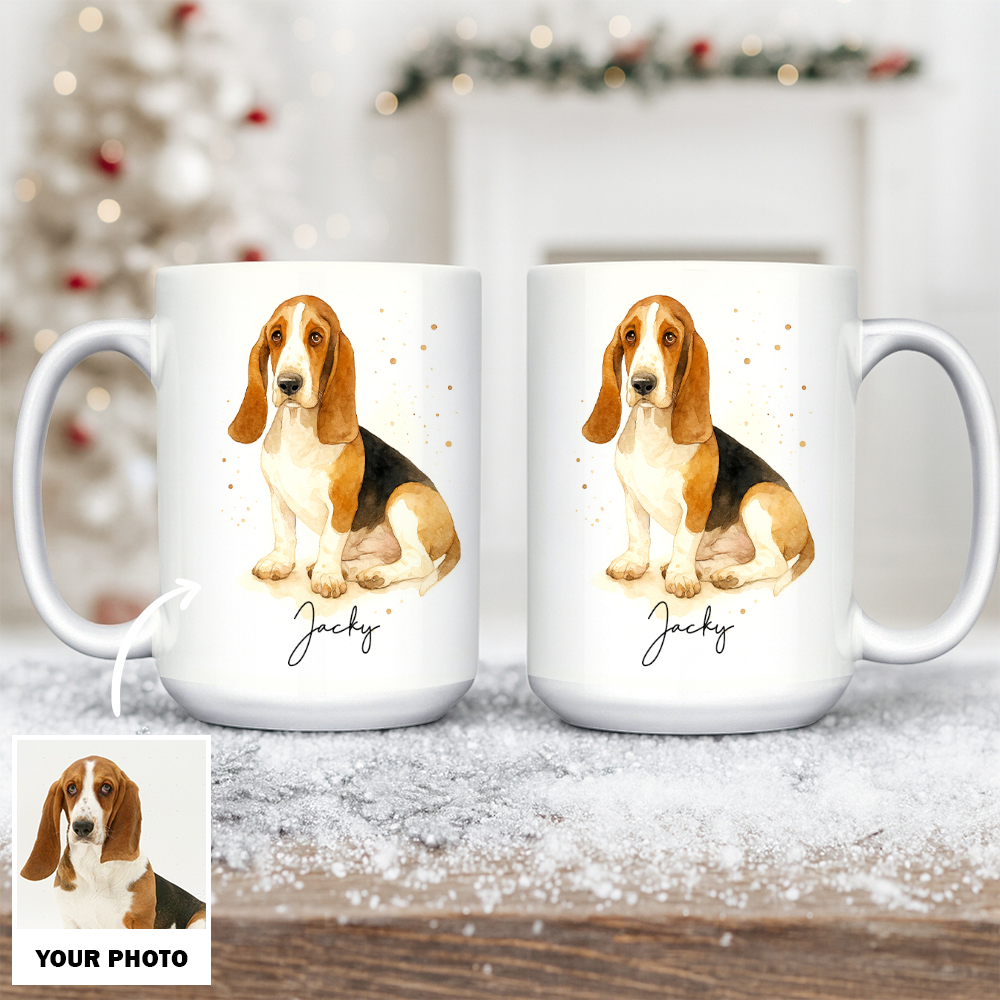 Personalized Pet Portrait Mug – Custom Dog Photo Mug, Pet Art Style 2 Ceramic Cup, Unique Gift for Pet Lovers TH99