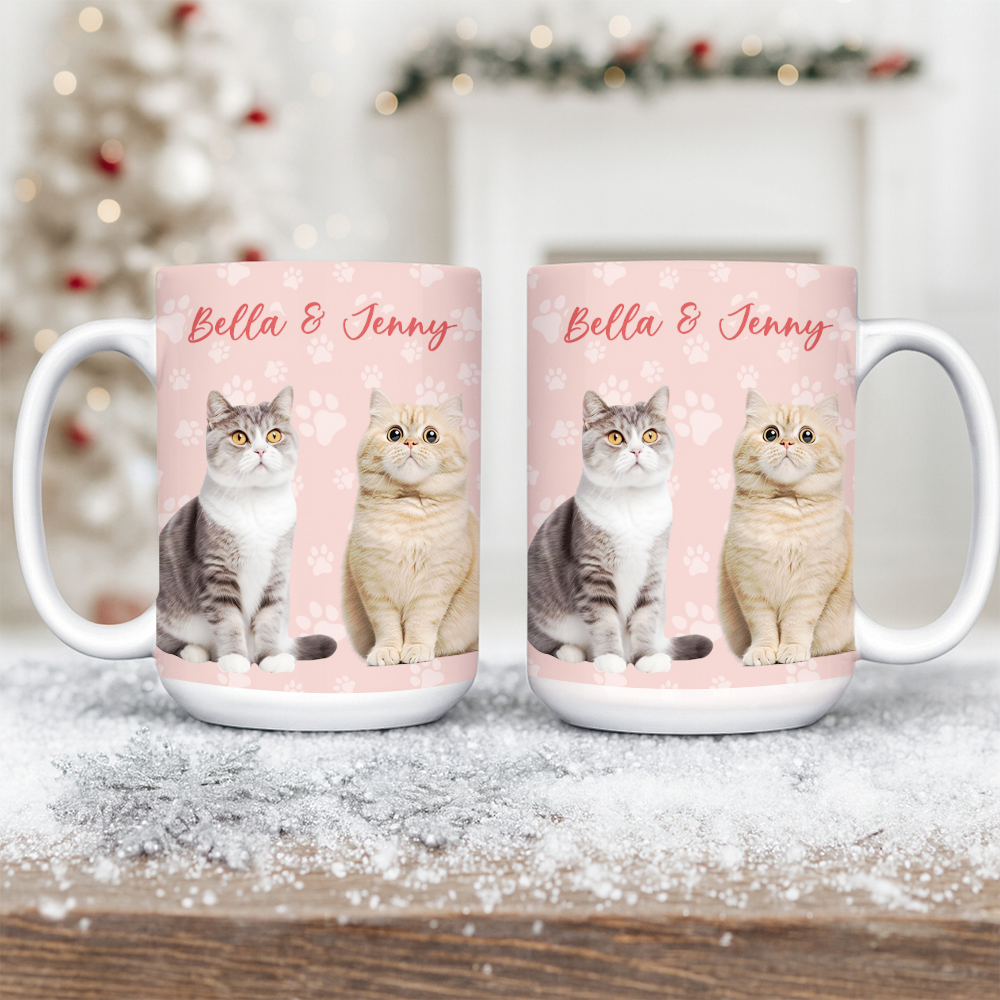 Personalized Pet Photo and Name Mug – Custom Dog or Cat Cup with Paw Design, Cute Pet Lover Gift, Custom Ceramic Coffee Mug, Unique Pet Present TH99