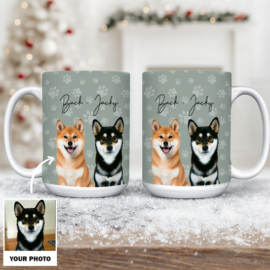 Custom Photo Pet Dog Cat Mug – Personalized Pet Face with Paw Pattern Style 3 TH99