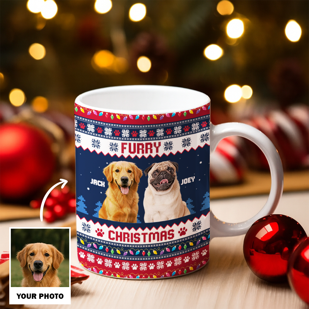 Personalized Dog Photo Christmas Mug – Custom Pet Ceramic Coffee Cup, Holiday Gift for Dog Lovers, Cute Pet Xmas Present TH99
