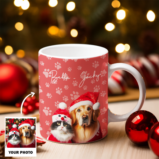 Custom Photo Pet Dog Cat Mug – Personalized Pet Face with Paw Pattern Style 5 TH99