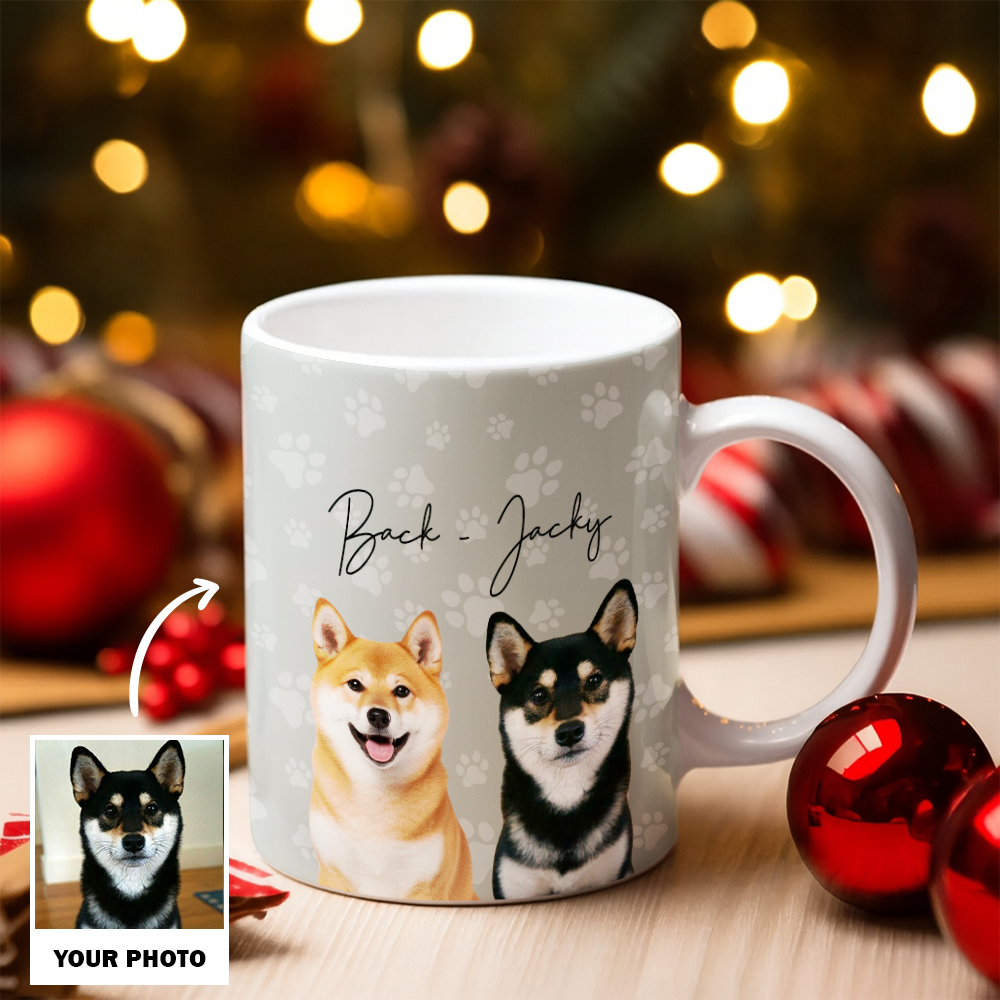Custom Photo Pet Dog Cat Mug – Personalized Pet Face with Paw Pattern Style 3 TH99