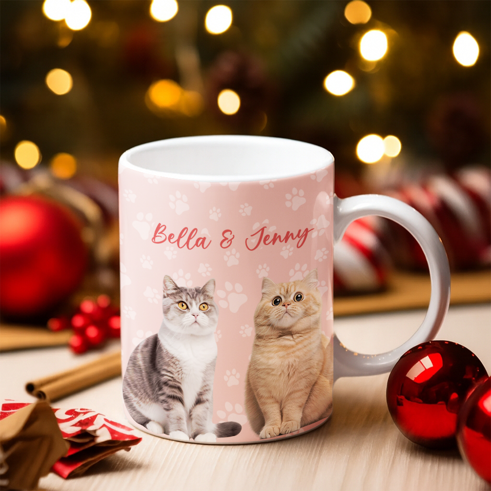 Personalized Pet Photo and Name Mug – Custom Dog or Cat Cup with Paw Design, Cute Pet Lover Gift, Custom Ceramic Coffee Mug, Unique Pet Present TH99