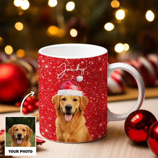Personalized Dog Photo Christmas Mug – Custom Pet Red Design Ceramic Cup, Holiday Gift for Dog Lovers, Cute Pet Coffee Cup, Custom Xmas Present TH99