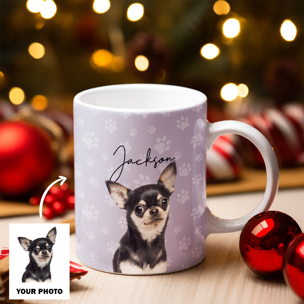 Custom Photo Pet Dog Cat Mug – Personalized Pet Face with Paw Pattern Style 4 TH99
