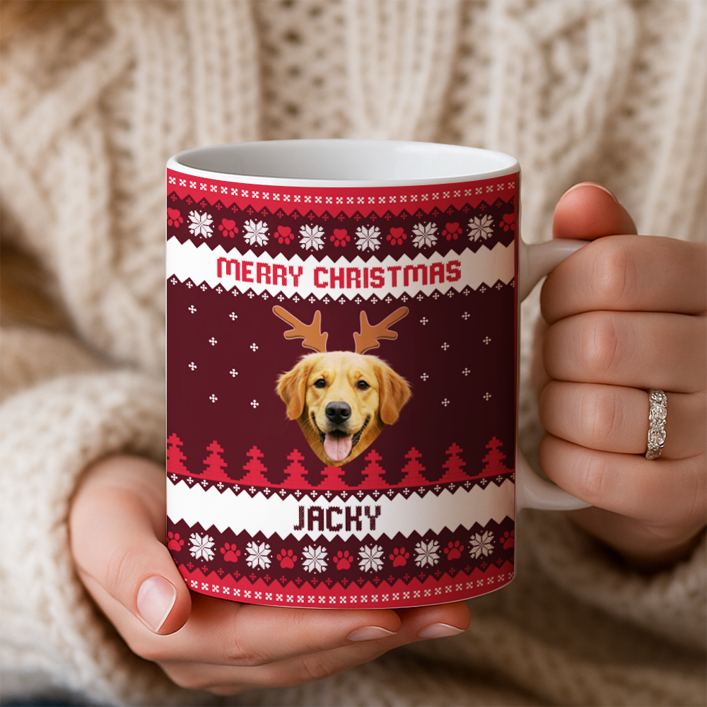 Personalized Dog Photo Merry Christmas Mug – Custom Pet Ceramic Coffee Cup, Holiday Gift for Dog Lovers TH99