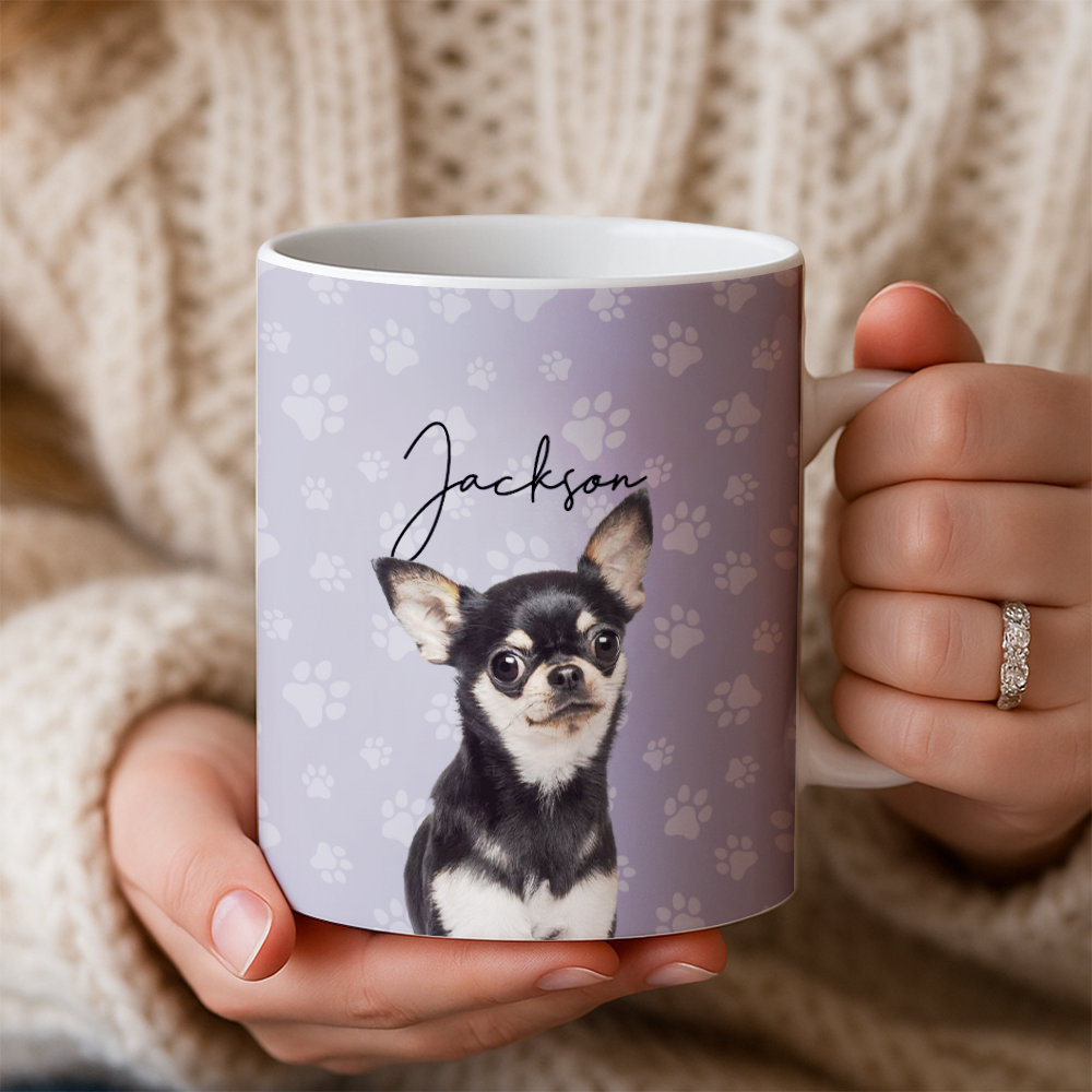 Custom Photo Pet Dog Cat Mug – Personalized Pet Face with Paw Pattern Style 4 TH99
