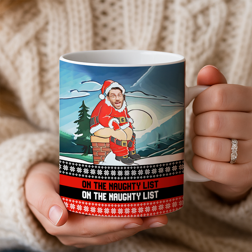 Personalized Photo Face Funny Naughty List Christmas Mug – Custom Face Xmas Gift TH99