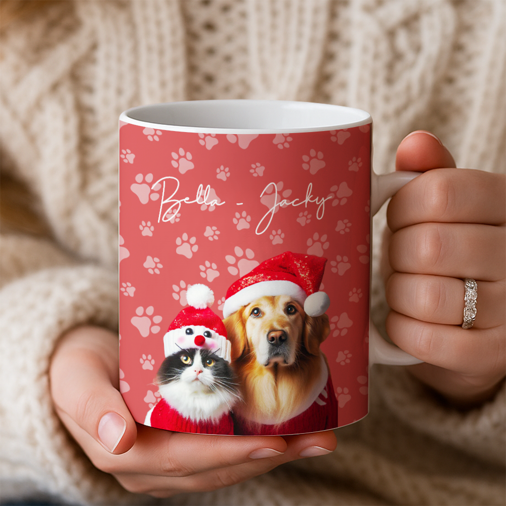 Custom Photo Pet Dog Cat Mug – Personalized Pet Face with Paw Pattern Style 5 TH99