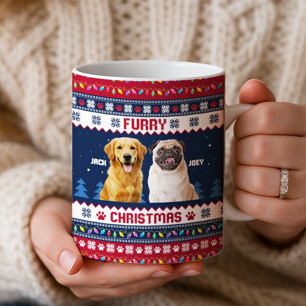 Personalized Dog Photo Christmas Mug – Custom Pet Ceramic Coffee Cup, Holiday Gift for Dog Lovers, Cute Pet Xmas Present TH99
